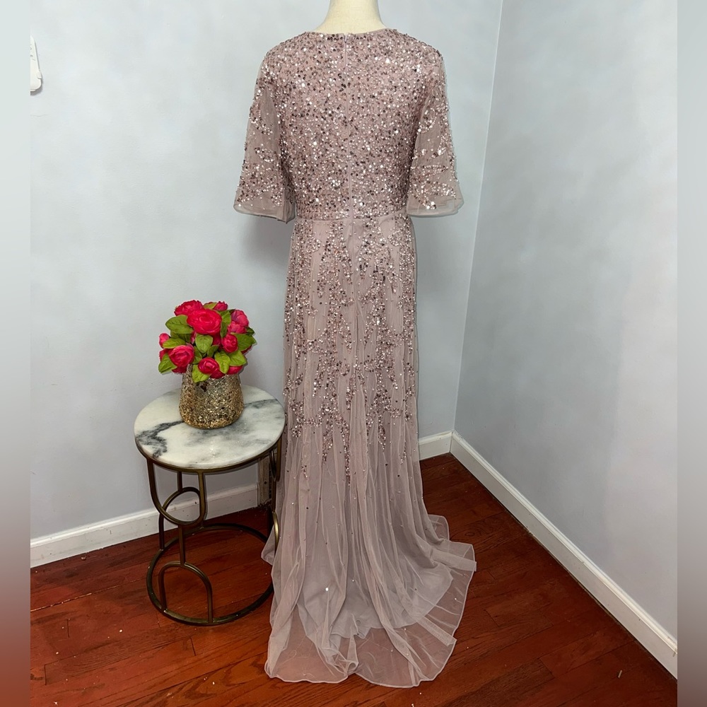 Mac Duggal Sequined Butterfly Sleeve High Low Chiffon Gown In Vintage Lilac -NWT - Picture 6 of 15